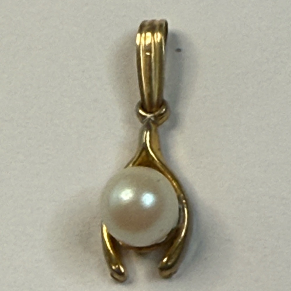 Vintage 70’s Gold Filled Wishbone/Faux Pearl Pendant Box Chain Necklace 15.5” - Picture 5 of 15